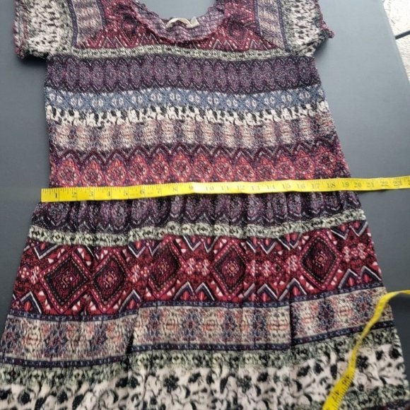 Soft Surroundings Marcelo Smocked Maxi Dress 1X Short Sleeve Boho Slit Printed - Picture 9 of 10
